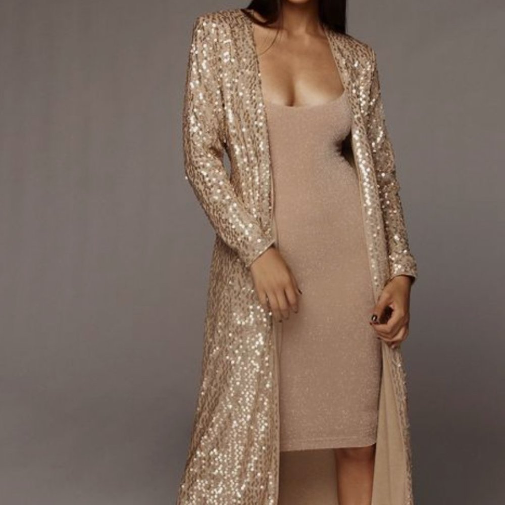 JLUXLABEL Gold Sequin Dress and Duster Set